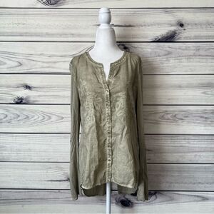 Symmetry Sage Green Embroidered Button Down Blouse